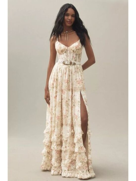 Anthropologie Dresses & Skirts - New Anthropologie V. Chapman Carmen Corset Front-Slit Ruffled Gown Size 10